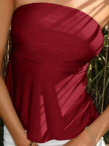 Sydney Algeri Elegant Commuter Minimalist Solid Color Bandeau Top - Burgundy - View 6