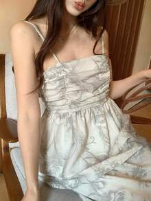 DAZY Women's Floral Print Backless Camisole & Skirt 2 Pieces Set, Vacation - Olive Green - View 5