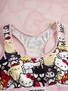 HELLO KITTY AND FRIENDS | SHEIN 女士卡通人物印花拼接文胸和内裤套装 - 粉色 - 查看 6
