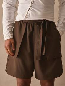 Musero Overlayed Pocket Detail Fabric Belt Shorts Elasticated Waistband Spring Summer Essentials - Brown - View 1