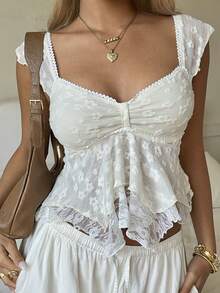 CovetEZ Apricot Casual Women's Sweetheart Collar Ruffle Hem Fashionable Blouse For Summer - Apricot - View 3