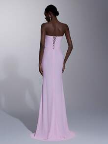 Elitara Đầm maxi cúp ngực thanh lịch, lãng mạn, chất liệu chiffon dệt đính ngọc trai, xếp lớp bồng bềnh, dáng đuôi cá, thích hợp cho các lễ hội, đám cưới, dạ hội, hòa nhạc, sự kiện kinh doanh, và các dịp dành cho người nổi tiếng trên mạng xã hội. - Hồng - Xem 2