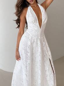 Aloruh White Deep V-Neck Lace Dress, Sexy Backless Vacation Wedding Guest Dress,Formal Dresses For Women,Casual Outfit For Women,Casual Dress,Beach Vacation Outfits For Women,Elegant Dresses,Holiday,Weddings & Events,Party Dresses For Women,Easter,Spring Dress Women,White Dresses For Women,White Dresses,Elegant Dresses For Women,Elegant Party Dresses,Summer Dress,Rave Outfits,Concert Outfit Women,Country Concert Outfit - White - View 8