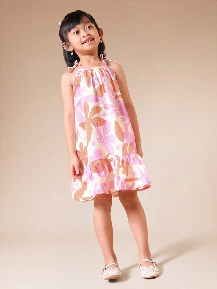 Girls Floral Peplum Halter Dress Summer Sleeveless Ruffle Hem Sundress Casual Party Cute Toddler Kids Fashion