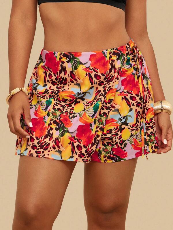 Travachic Pantalones cortos casuales y versátiles con estampado floral para mujer de talla grande