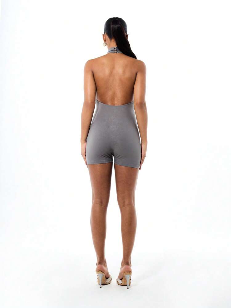 BABYPHAT Women's Jersey Halter Neck Unitard With Graphic Print Bodysuit Shorts Style Summer One Piece Fashion Statement Romper
