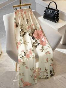 SHEIN PETITE Women's Floral Print Straight Leg Pants, Minimalist - Multicolor - View 2