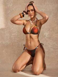 Lumalex 扎染印花彩色串珠项链系带，2件套比基尼泳装沙滩装 - 彩色 - 查看 6