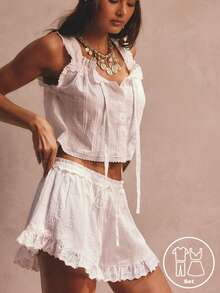 Aralina 纹理短款无袖上衣套装 - 白色 - 查看 1