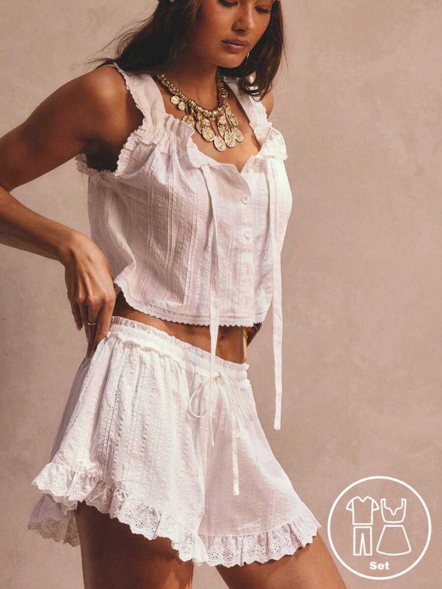 Aralina 纹理短款无袖上衣套装 - 白色 - 查看 1