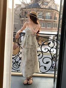 DAZY Women's Floral Print Backless Camisole & Skirt 2 Pieces Set, Vacation - Olive Green - View 4