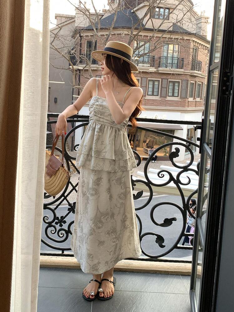Women's Floral Print Backless Camisole & Skirt 2 Pieces Set, Vacation Summer