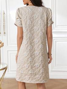 Miaspire Women's Summer Dress With Notched V-Neck And Short Sleeves - Khaki - View 2