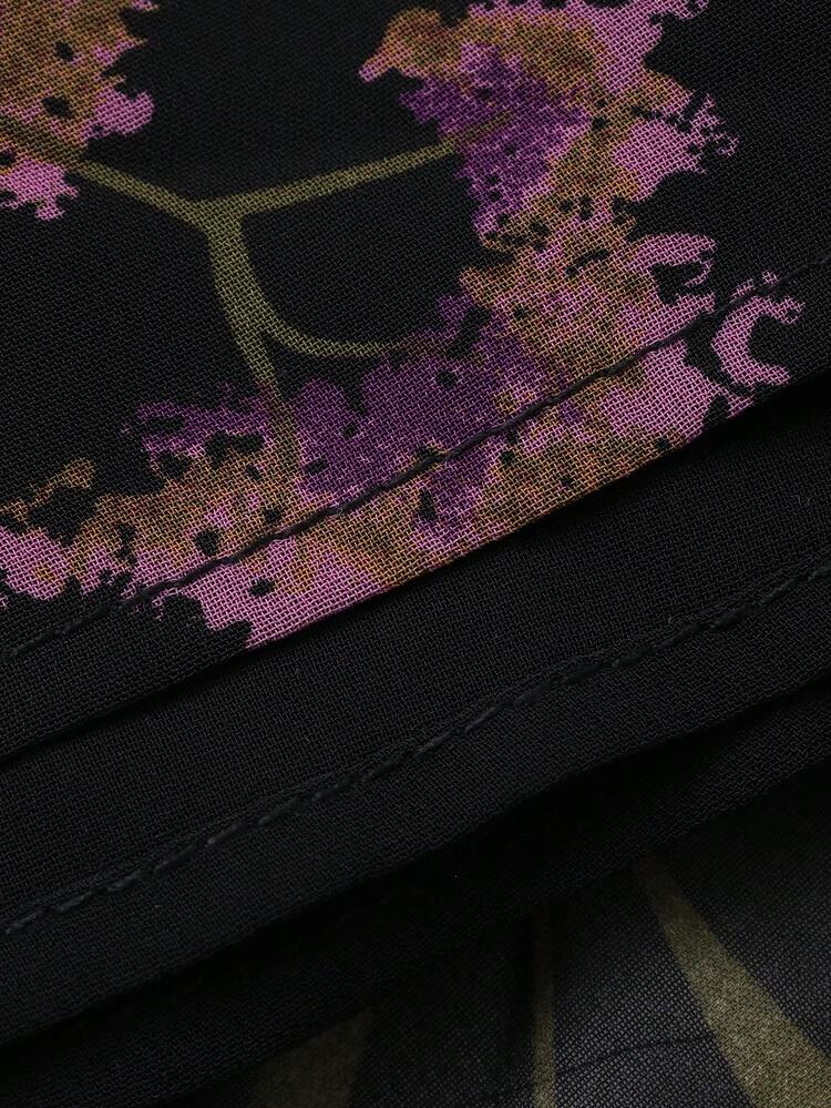 Women's Elegant Floral Print Frill Trim Square Neck Dress, Summer Maxi Dress Sundress