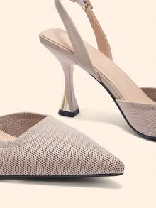 CUCCOO BASICS Women's Light Edition Pointed Back Lift Buckle Wine Glass And High Heels Popular Fashion Elegant Banquet Prom Party Outdoor Comfortable Shopping Dating Daily Commuter Birthday Gift Wedding Shoes Four Seasons Nude Fabric High Heel Shoes - Apricot - View 8
