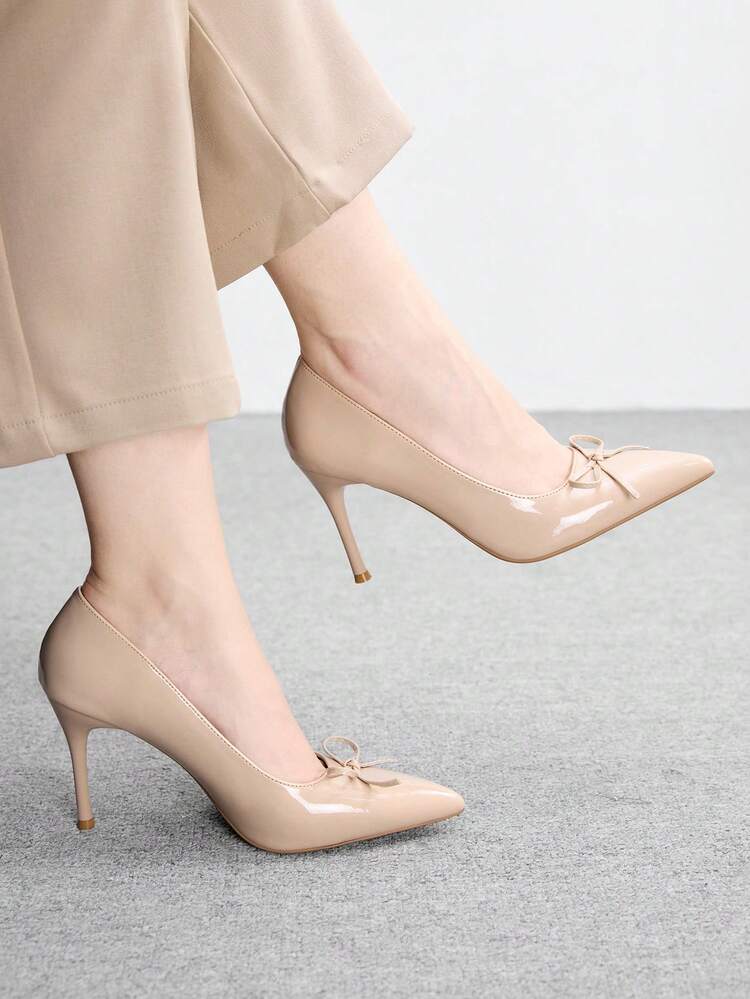 CUCCOO BIZCHIC Women Shoes New Pointed Stiletto Apricot French Bow Commuting Simple Daily Take To Work Shopping Women's High Heels Shoes Women's Shoes