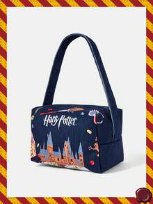 HARRY POTTER X SHEIN 1 件装，House Candy Eye Toad 图案，灯芯绒设计大容量旅行化妆收纳袋。 - 藏蓝色 - 查看 2