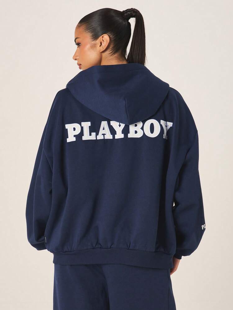 Missguided x Playboy Sweat-shirt à capuche zippé avec grand imprimé numérique et logo avant et arrière