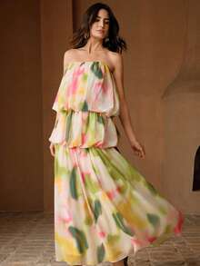 Anewsta 春夏新款雪纺印花多巴胺染色无袖连衣裙，度假海滩风 - 彩色 - 查看 4