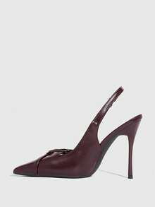 CUCCOO SZL Women's Back Strap Bow Decor Lolita Style High Heel Pumps, Burgundy For Christmas Spring Shoes - Dark burgundy PU - View 5