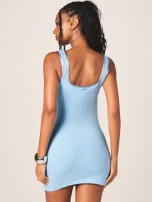 Missguided x Playboy Graphic Text Mini Bodycon Dress Square Neck Sleeveless Summer Tank Style Casual Party - Blue - View 2