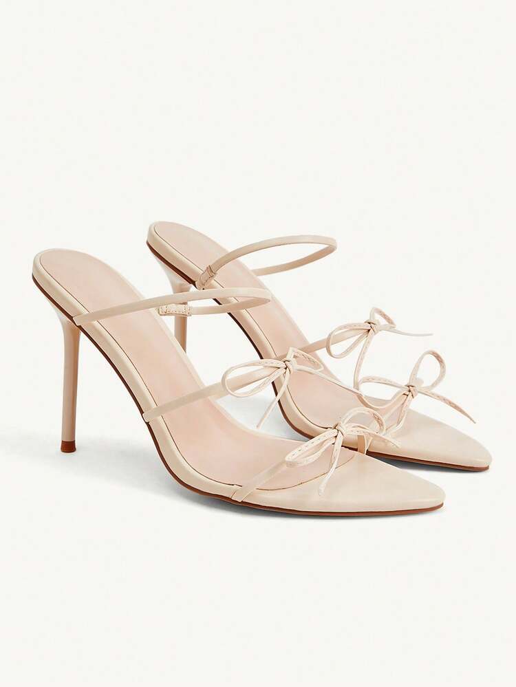 CUCCOO CHICEST Women's Pointed Toe Bow Decor Elegant High Heel Slide Sandals