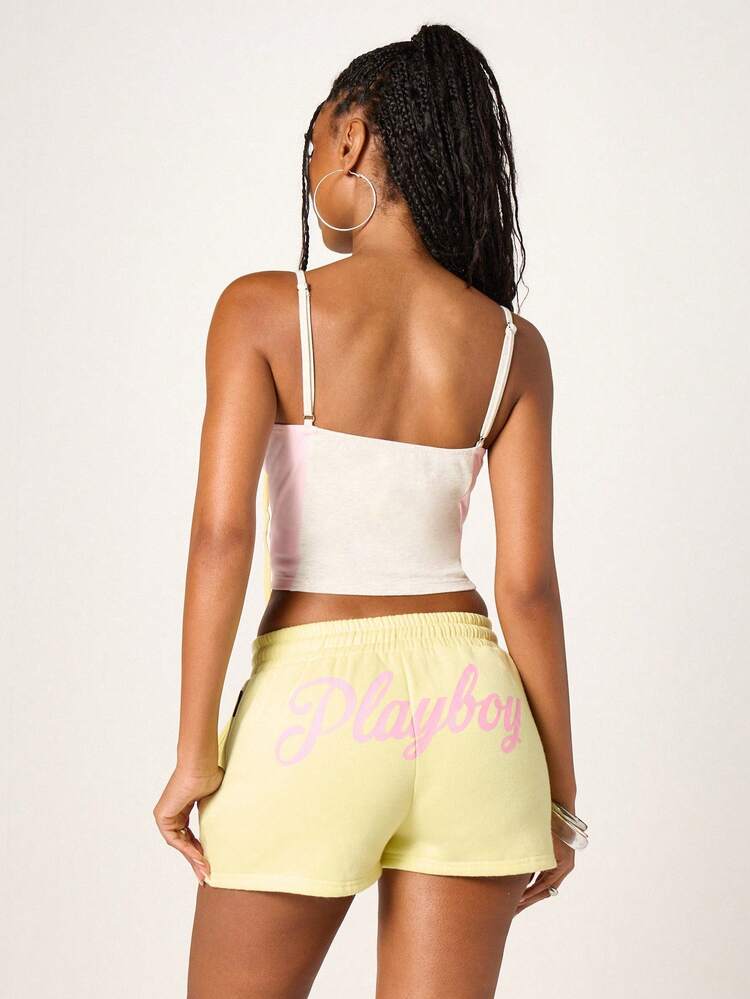 Missguided x Playboy 대비 패널 캐미솔 탱크탑 컬러블록 스파게티 스트랩 민소매 여름 캐주얼 캐미 빈티지 Y2K 스타일 크롭탑