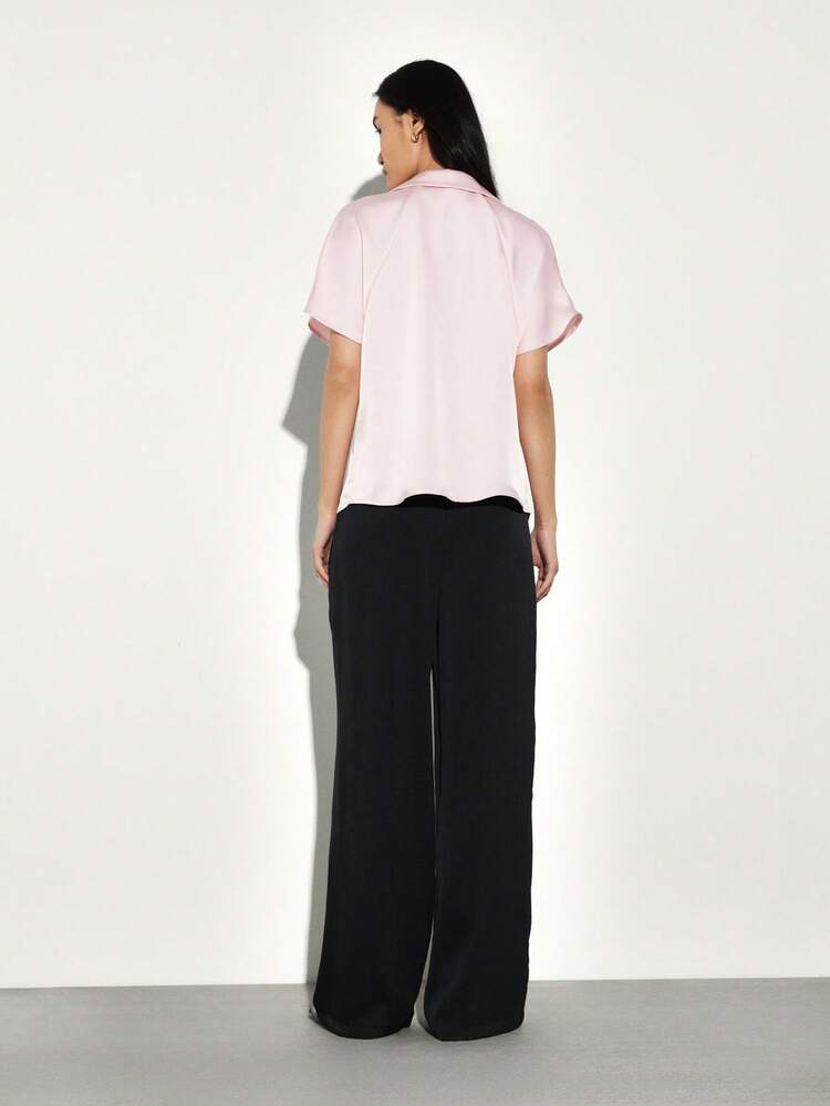 KSTM Women's Black Wide Leg Pleated Trousers High Waisted Palazzo Pants Office Business Casual Loose Fit Full Length Bottoms