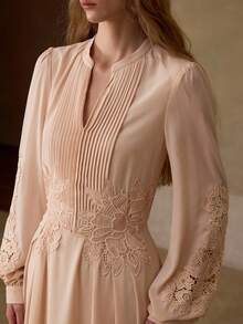 MOTF PREMIUM WOMEN'S CHARMING LACE PATCHWORK A-LINE DRESS - Apricot - View 2