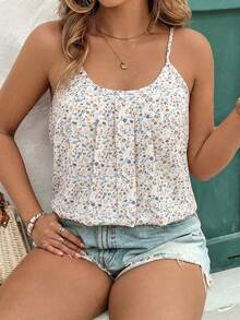 Reflora Plus Size Pink Ditsy Floral Camisole, Suitable For Summer Daily Wear - White - View 3
