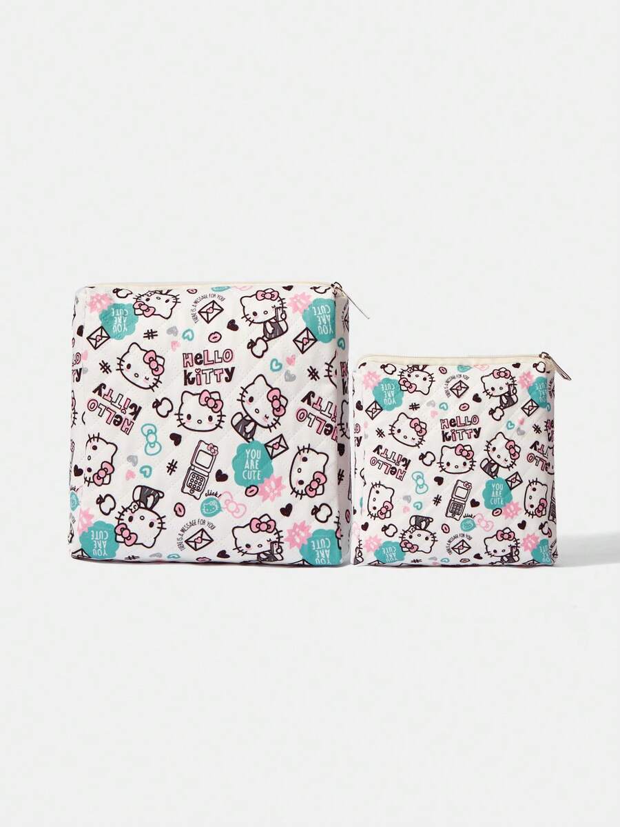 HELLO KITTY AND FRIENDS | SHEIN 可爱化妆包,适合旅行收纳、日常使用。学生用品化妆品整理包,学习必备,宿舍收纳,旅行必备,节日和圣诞节必备化妆包 - 白粉色 - 查看 1