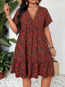 SHEIN LUNE Đầm dự tiệc/hẹn hò thời trang cổ chữ V xếp nếp dành cho nữ cỡ lớn - Nhiều màu - Xem 3