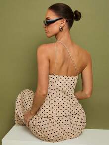 COSMINA Women's Polka Dot Print Asymmetric Neck Sleeveless Top And Long Pants 2 Pieces Set - Apricot - View 5