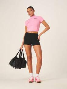 Missguided x Playboy Áo thun thể thao có khóa kéo với logo in trên ngực. - Hồng - Xem 3