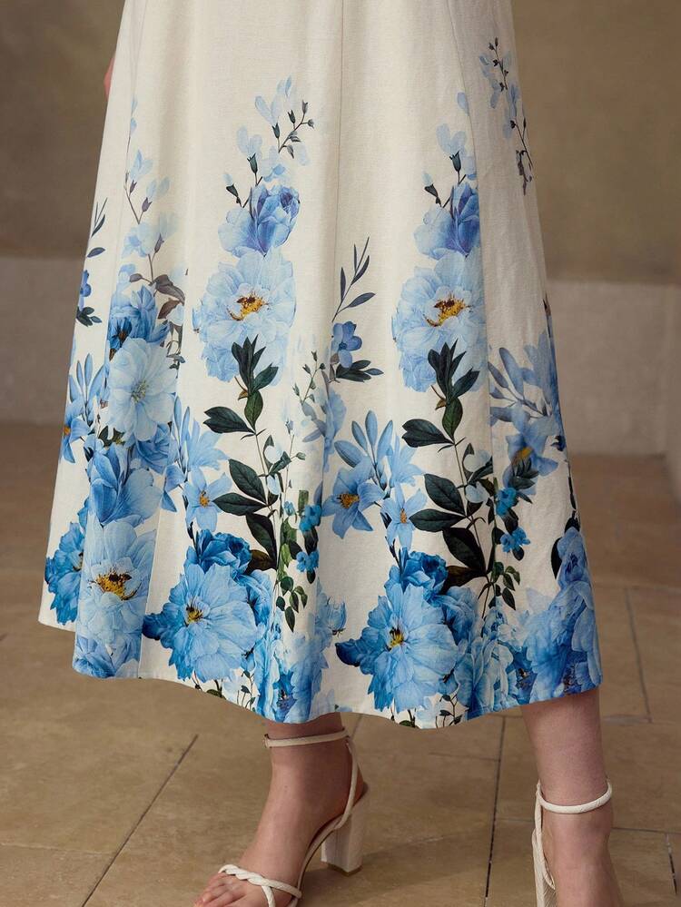 WOMEN'S LINEN BLEND PLACEMENT PRINT CASUAL/DATE LONG DRESS, SPRING/SUMMER