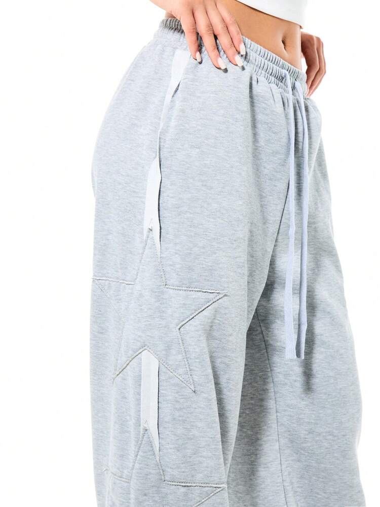 SUMWON WOMEN Star Applique Wide Leg Joggers With Drawstring