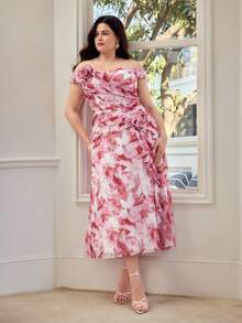 MOTF PREMIUM VESTIDO DE MUJER TALLA GRANDE CON ESTAMPADO FLORAL Y VOLANTE EN EL BAJO - Multicolor - View 7