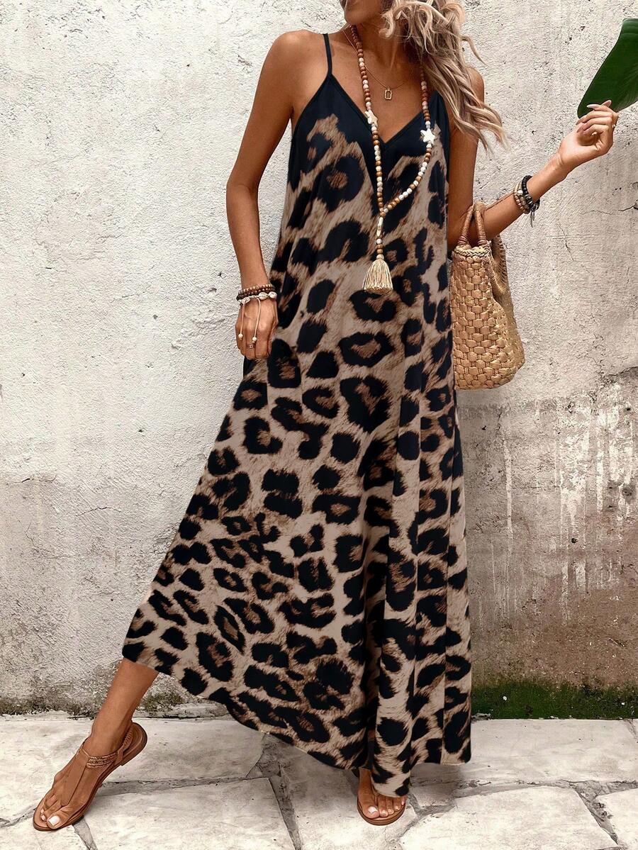 EMERY ROSE Women Leopard Print Sleeveless Maxi Dress Casual Vacation Beach - Multicolor - View 1