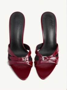 CUCCOO CHICEST New Fashion Versatile Crystal Bow Strap Stiletto High Heel Sandals For Christmas - Deep burgundy - View 9