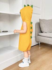 SHEIN Neugeborenen Baby Jungen/Mädchen Lässig süßer blauer Dinosaurier gestrickter Kapuzen-Romper - Gelb - Übersicht 4