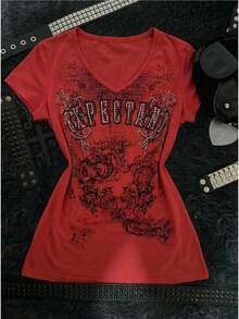 StreetHx Women's 2000s Style Casual Streetwear Graphic Tee, Punk Graphic Design Fitted T-Shirt - Hot Pink - View 7