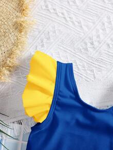 SHEIN Baby Girl Colorblock Bow Decor One-Piece Swimsuit, Suitable For Beach Vacation, Pool Party, Beach Party,Kids - Multicolor - View 4