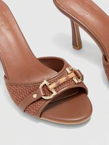 CUCCOO BIZCHIC 女士时尚通勤金属装饰高跟凉鞋 - 棕色 - 查看 6