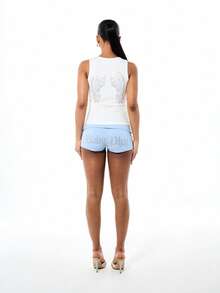 BABYPHAT Débardeur côtelé pour femmes avec design d'ailes d'ange, débardeur d'été décontracté sans manches, col en U, top blanc ajusté - Blanc - Voir 7