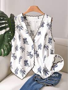 CosyJoli 大码女式夏季休闲沙滩度假印花V领无袖背心 - 米色 - 查看 3