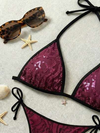 Swim Vcay 女士度假沙滩亮片系带泳裤