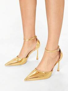 Glitzique Fall/Winter Elegant Fashion High Heel Pointed Toe Hollow Strap Work Shoes,Party,Stiletto Heels - Gold - View 3