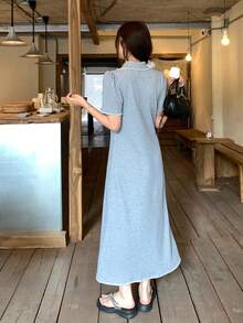 DAZY 女士夏季休闲花瓣袖连衣裙 - 灰色 - 查看 2