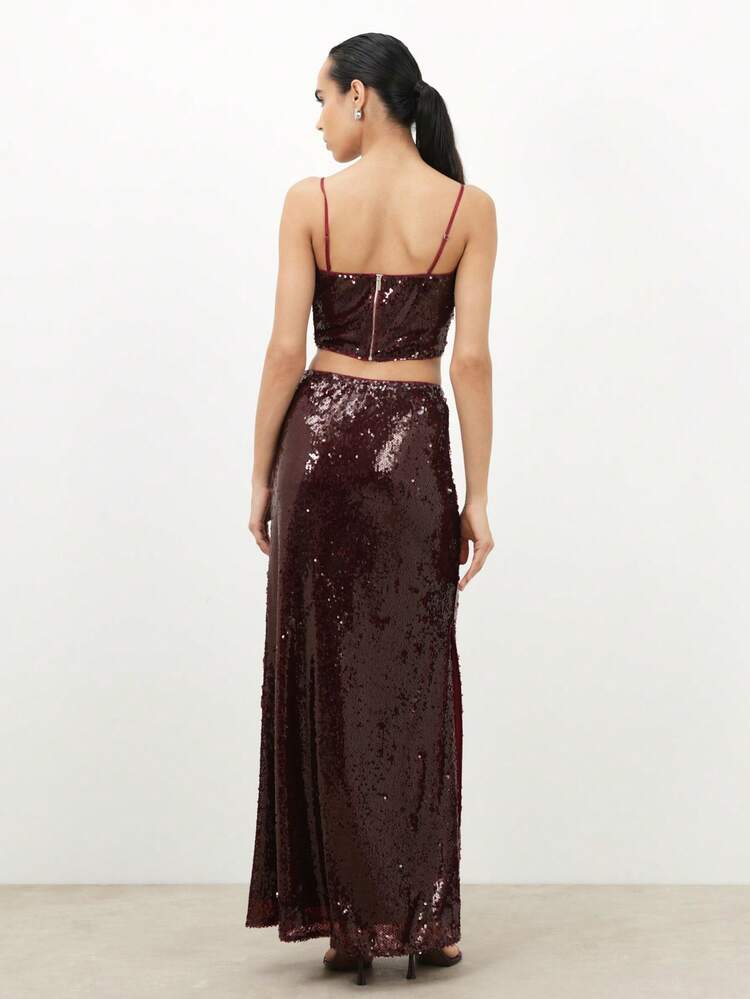KSTM Women Sequin Two Piece Crop Top And Maxi Skirt Set Party Evening Formal Outfit