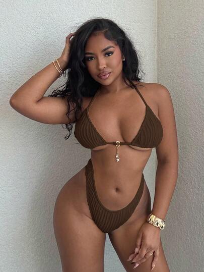 Alexandranx 2 件套女士夏季海滩纯色吊带性感比基尼泳装